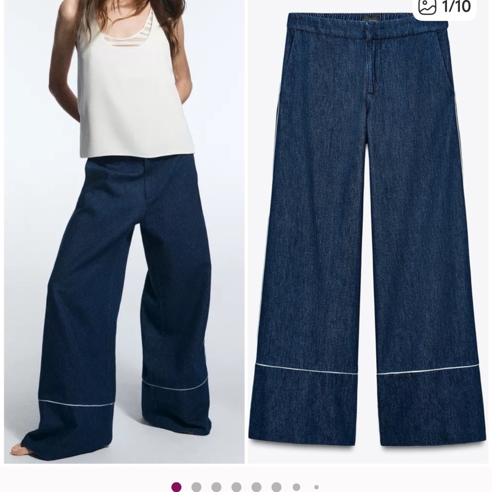 Zara Europe Dark Wide Leg Side stripe Jeans with White Trim